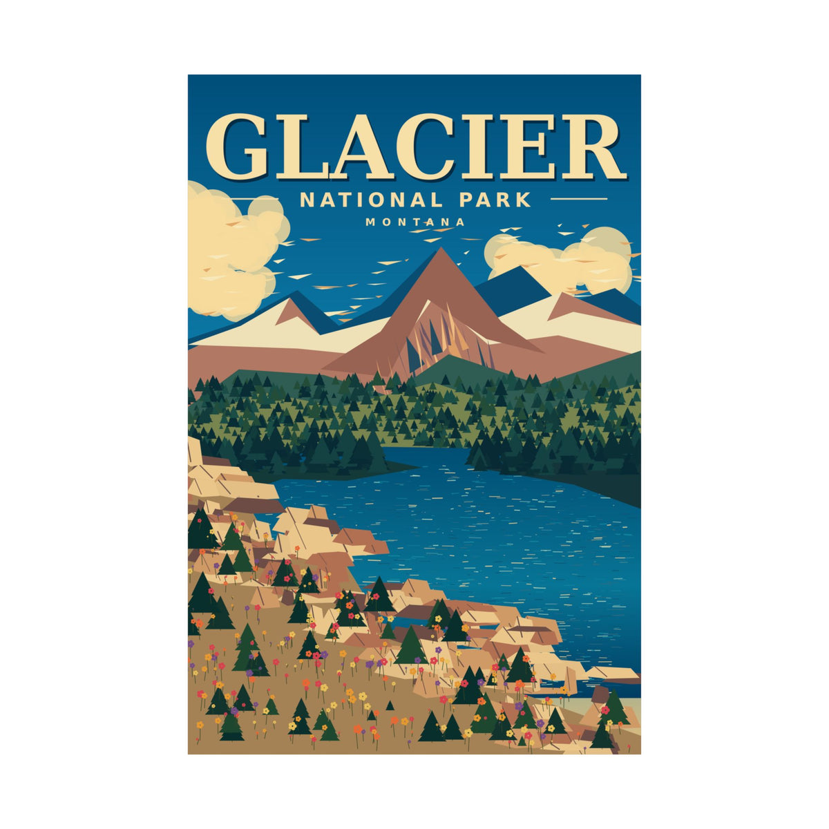 Glacier National Park Vintage Travel Poster | Montana Mountain Wall Art