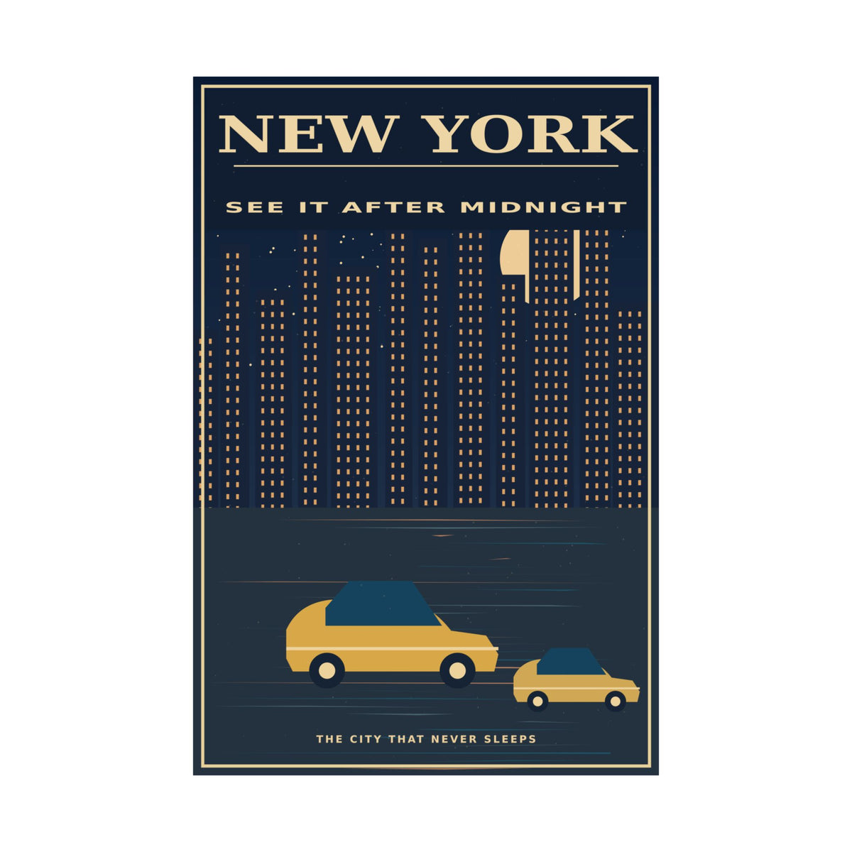 New York City Vintage Travel Poster | NYC After Midnight Wall Art
