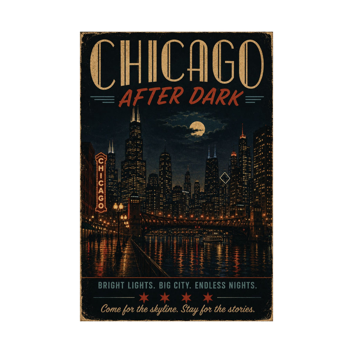 Chicago After Dark Vintage Poster | Retro Chicago Wall Art