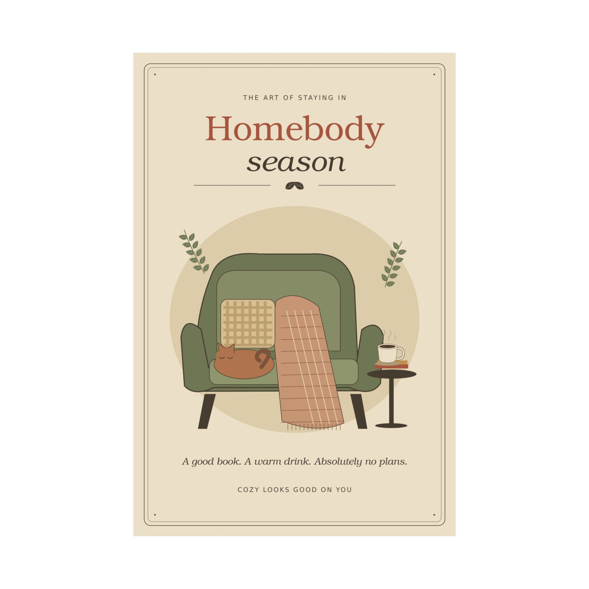 Homebody Season Poster | Cozy Vintage Reading & Cat Wall Art