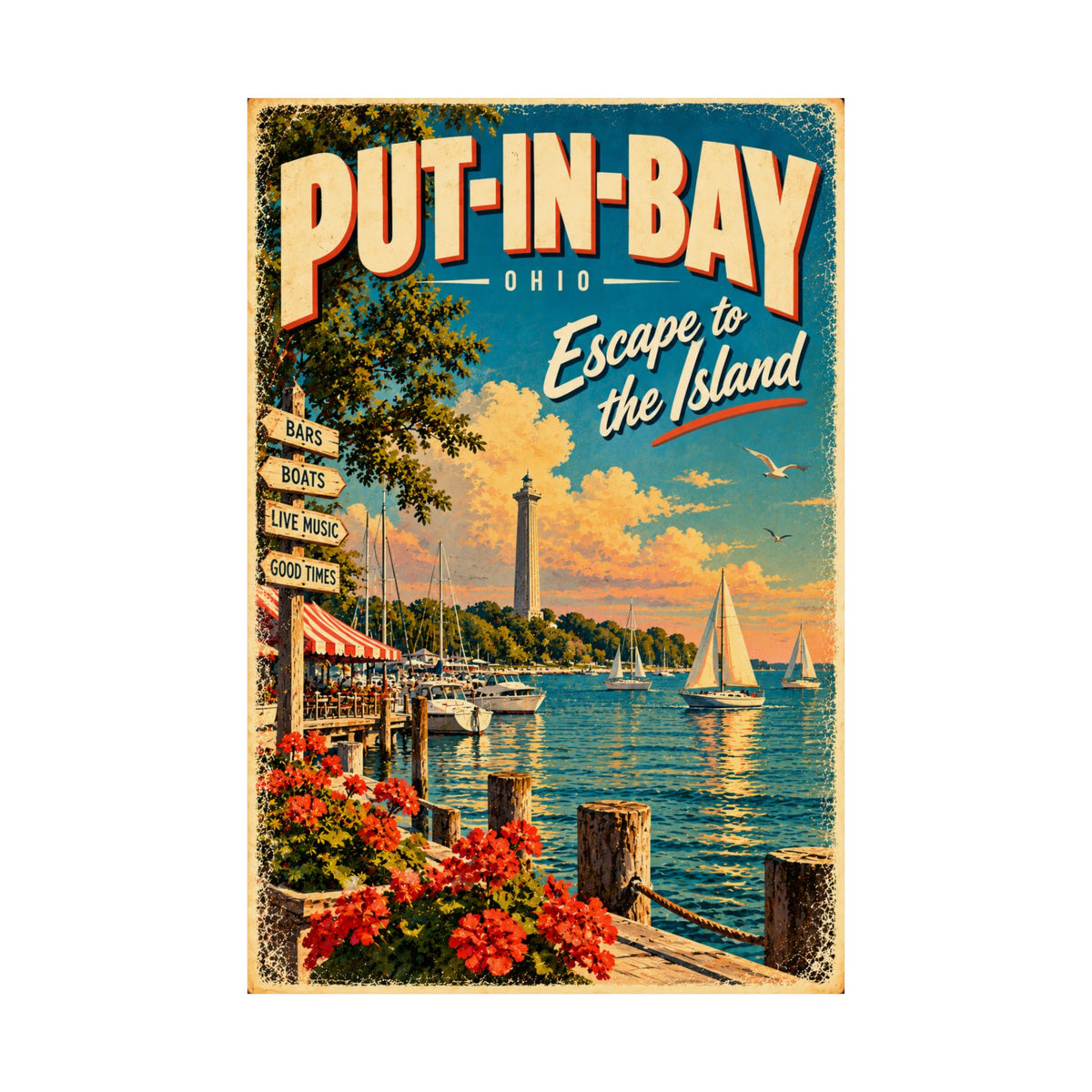 Put-in-Bay Ohio Vintage Travel Poster | Lake Erie Island Wall Art