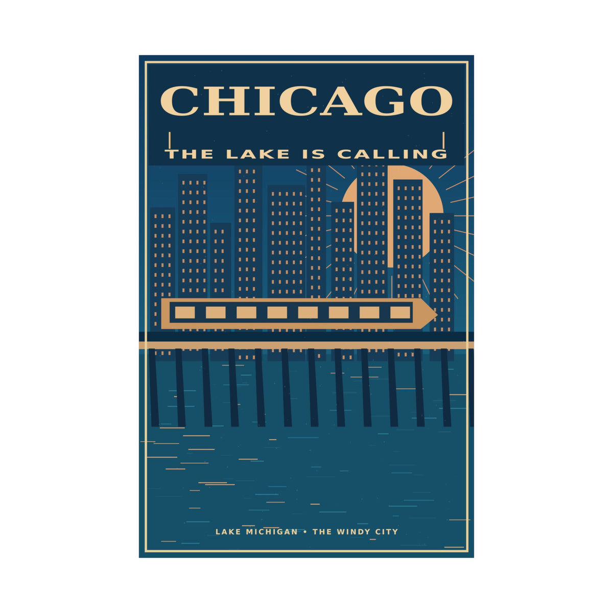 Chicago Vintage Travel Poster | Lake Michigan Art Deco Wall Art