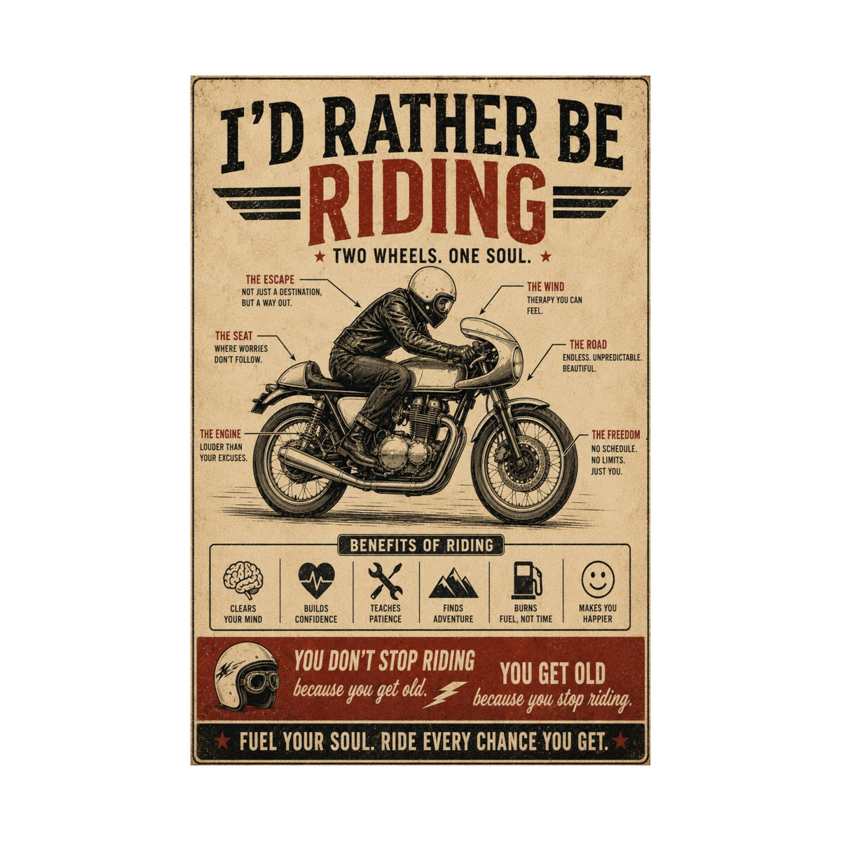 I'd Rather Be Riding Motorcycle Poster | Vintage Biker Wall Art