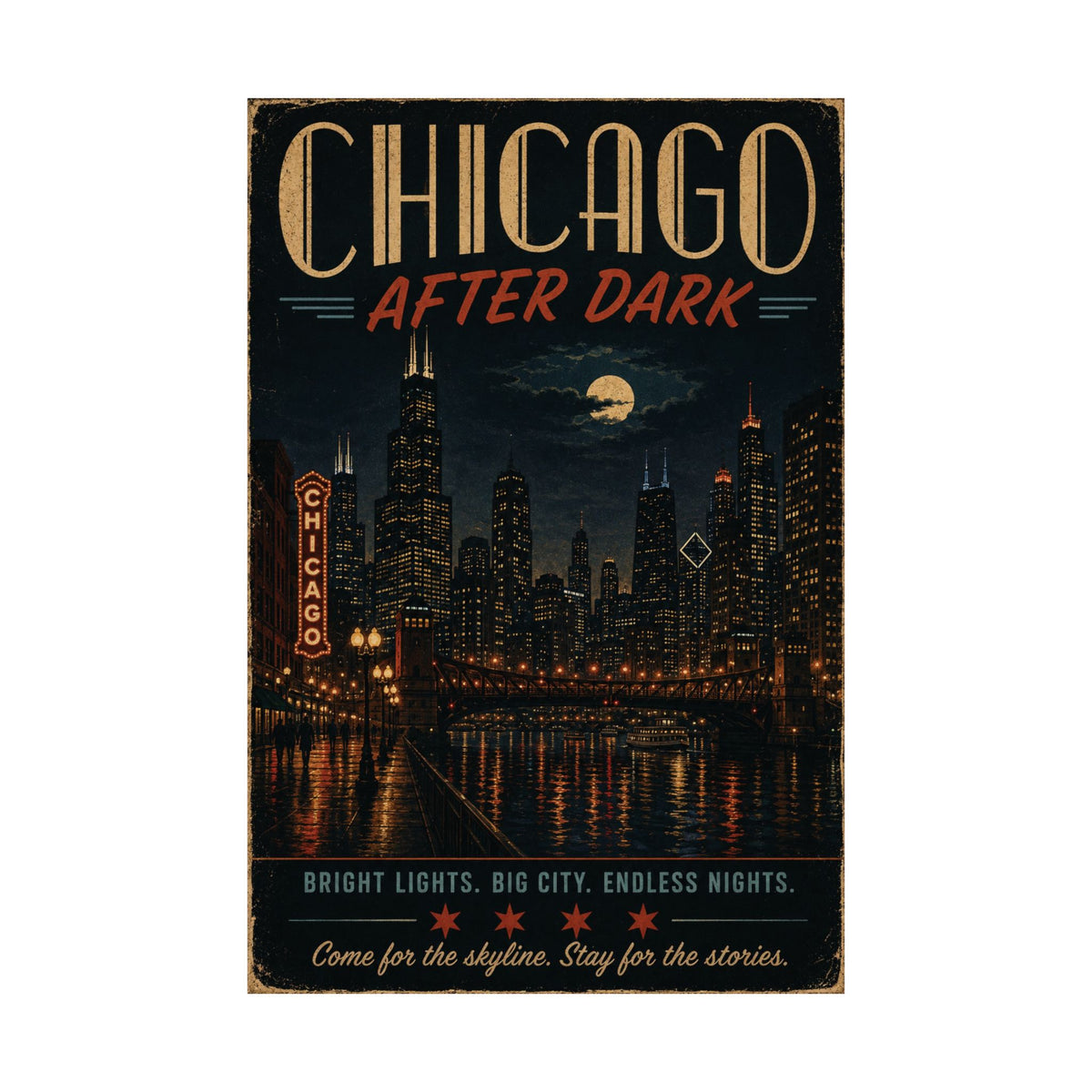 Chicago After Dark Vintage Poster | Retro Chicago Wall Art